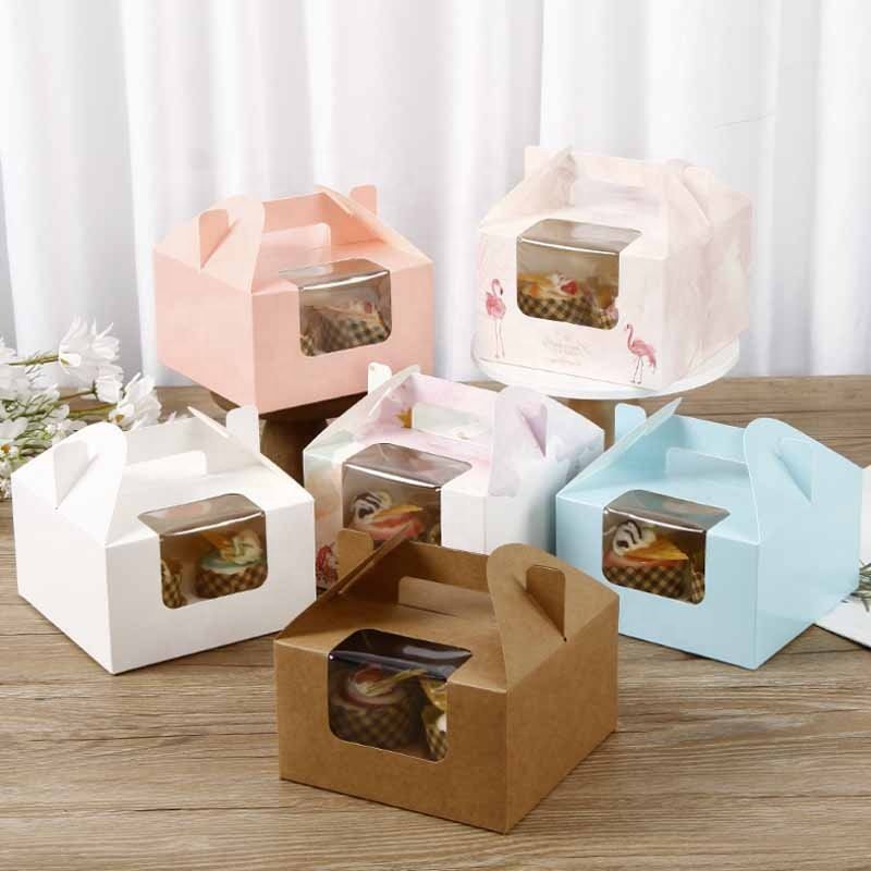 Ice Cream Cake Box Bakery Cupcake Boxes Customized Tall Cardboard Wedding Food Shipping Box with Window White Pink Recyclable