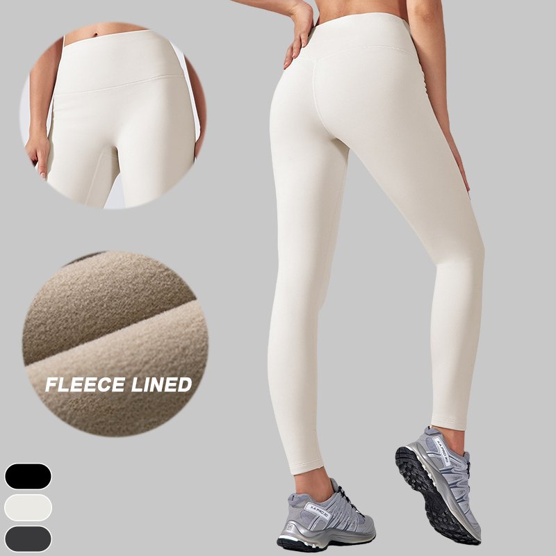 Women's High Waist Fleece-lined Yoga No Embarrassment Line Tight Running Naked Pilates Fitness Solid Elastic Waist Yoga legging