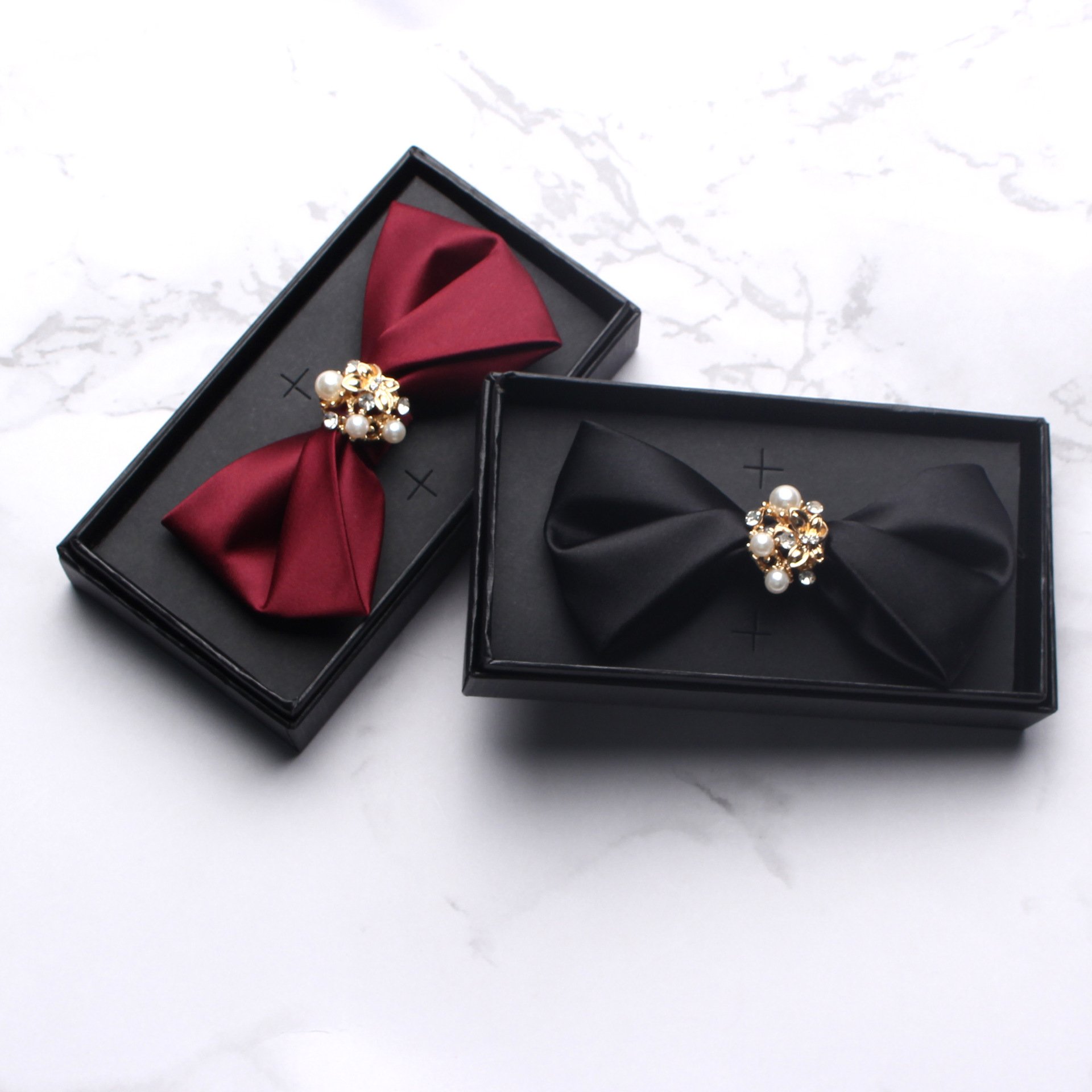 Hao Han Wholesale Customize Accessories For Ties Classic Mixed Solid Color Wedding Party Pearl Bows Ties Men