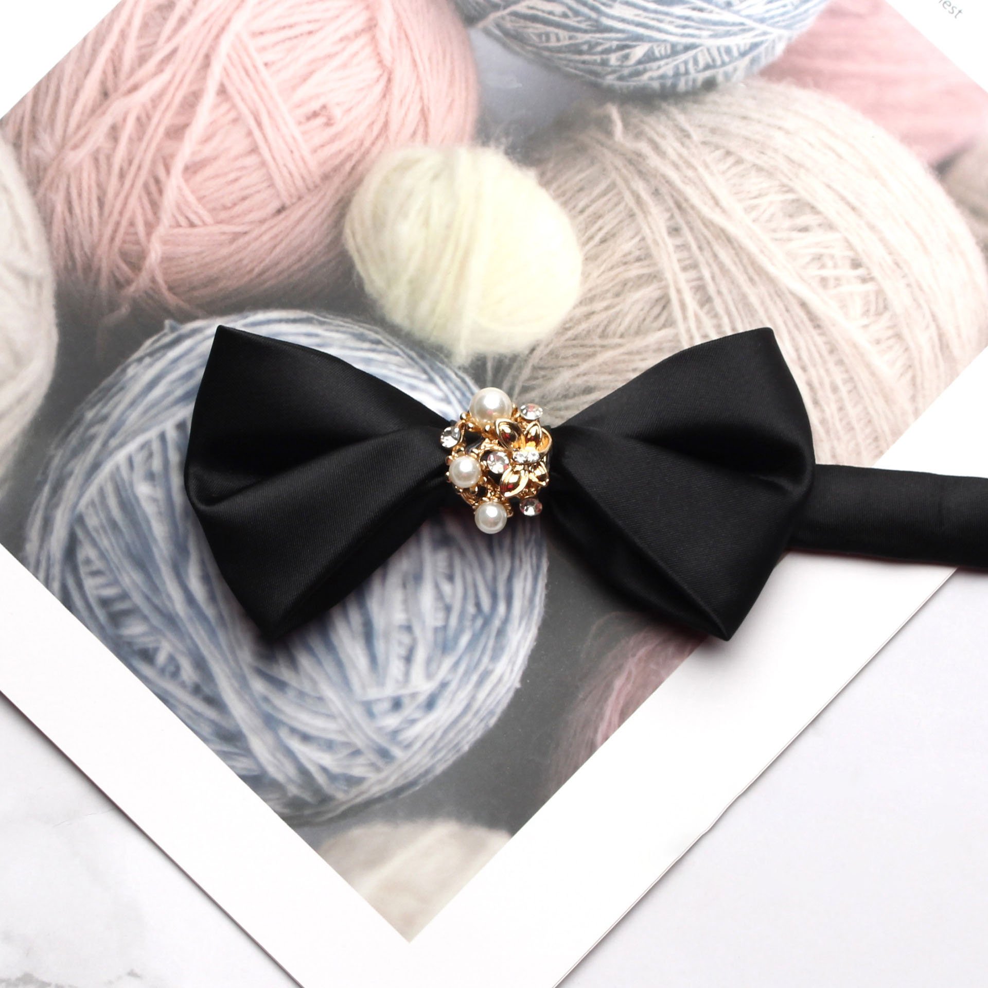 Hao Han Wholesale Customize Accessories For Ties Classic Mixed Solid Color Wedding Party Pearl Bows Ties Men