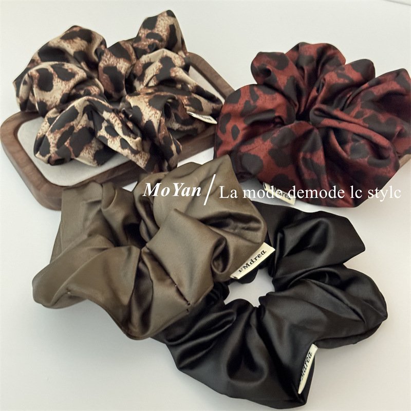 High quality Oversized 15 cm large leopard hair scrunchies silk black brown Elegant Hair accessories for women