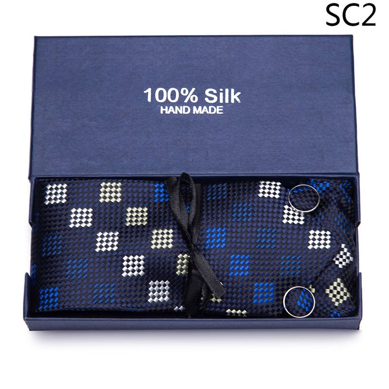 2020 Wholesale Custom 100% Silk Tie cufflinks kerchief Necktie Business Formal White Gift box Set Fashion Ties For Men