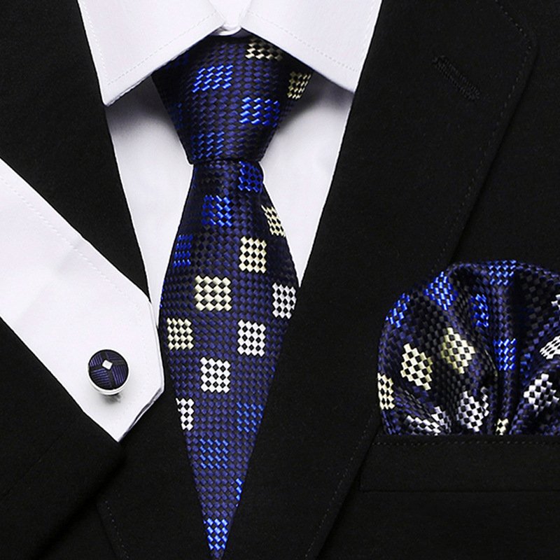 2020 Wholesale Custom 100% Silk Tie cufflinks kerchief Necktie Business Formal White Gift box Set Fashion Ties For Men