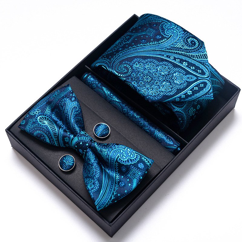 Wholesale Chinese Supplier Royal Blue Stripes Wedding Suit Tie Cufflink Novelty Ties For Men Set Polyester Necktie Gift Set