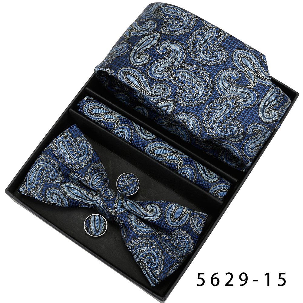 Black Brown Floral Mens Ties and Pocket Square Paisley Bow Ties Gift Set Handkerchief With Cufflinks For Men