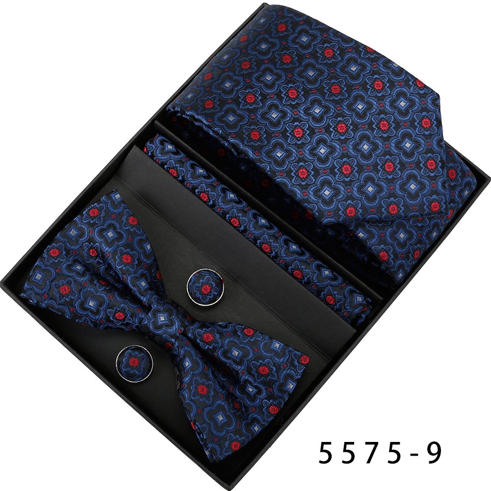 Black Brown Floral Mens Ties and Pocket Square Paisley Bow Ties Gift Set Handkerchief With Cufflinks For Men