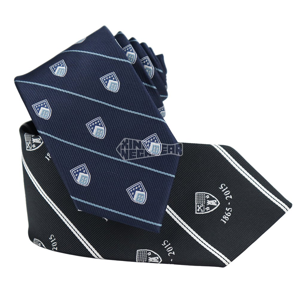 Black Blue Striped Wholesale Mens Neckties Elegant Club Ties Crest Neck Tie Logo Custom