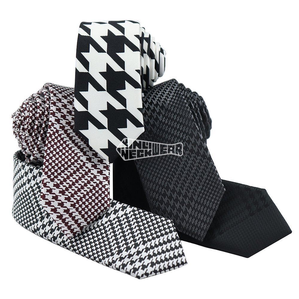 High Quality Polyester Houndstooth Woven Custom Ties Logo Jacquard Classic Designer Neckties