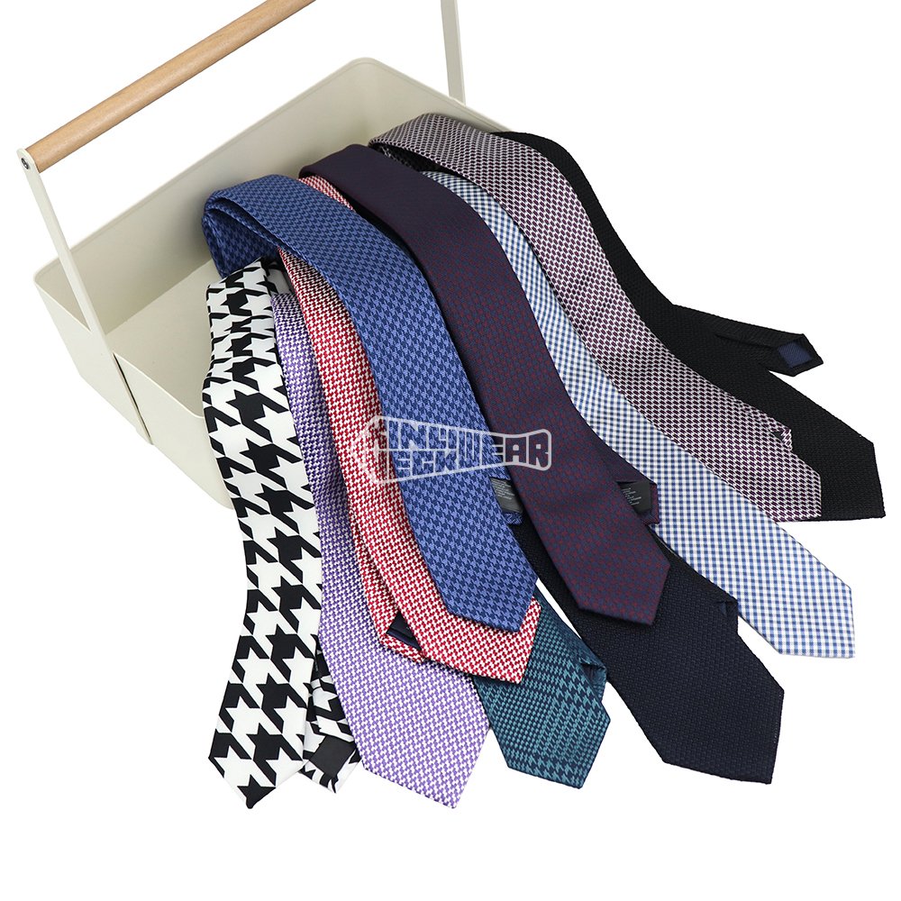 High Quality Polyester Houndstooth Woven Custom Ties Logo Jacquard Classic Designer Neckties