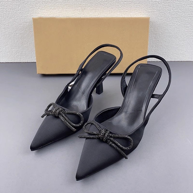 Bow tie silk front bag and back empty sandals bag with high heels, slim heels, and high-end women's high heels for commuting