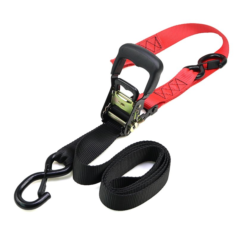1500kgs 1.5inch Rubber Coated Ratchet Buckle Motorbike Ratchet Tie Down Lashing Strap with S Hooks for Transportation