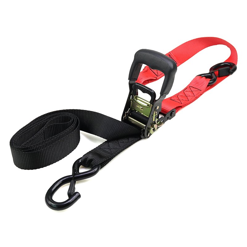 1500kgs 1.5inch Rubber Coated Ratchet Buckle Motorbike Ratchet Tie Down Lashing Strap with S Hooks for Transportation