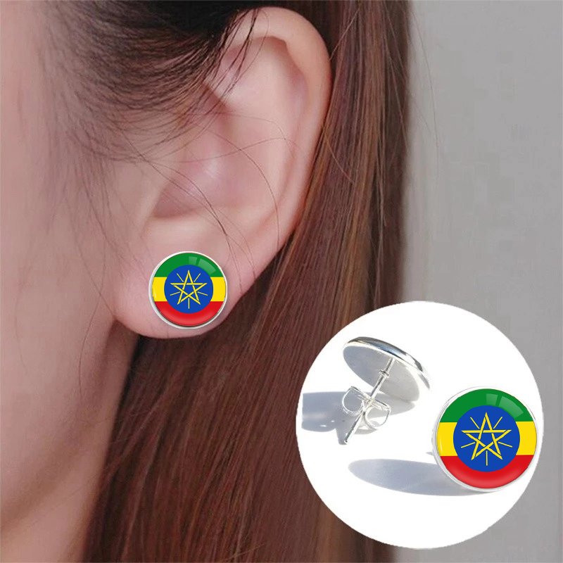 70 Models Ethiopia Country Flag Map Tie Clip Lapel Pin Ring Brooch Cuff Link Necklace Bracelet Earrings Key Chain Jewelry Set