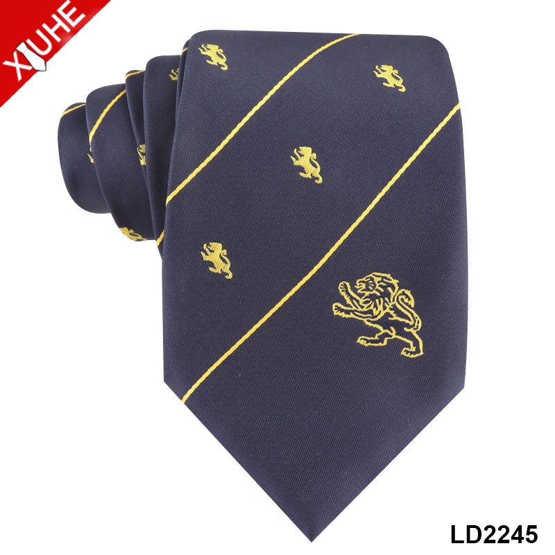 New Design School Boys Ties Navy Blue Striped Logo Necktie Custom Polyester Mens Tie Tie