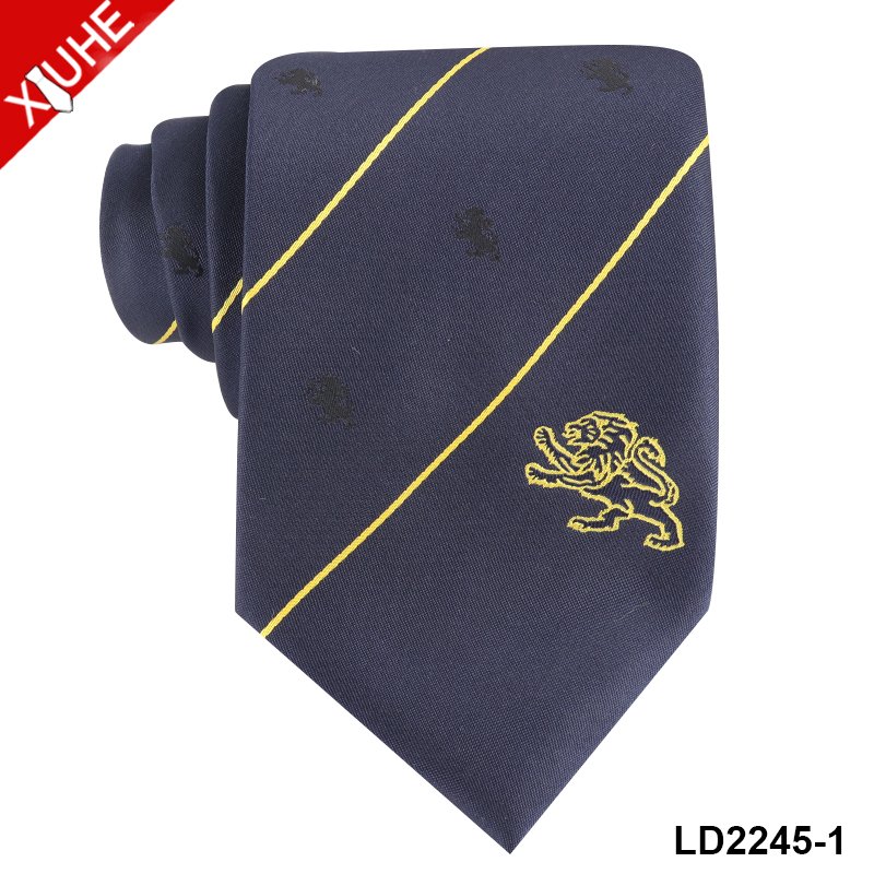 New Design School Boys Ties Navy Blue Striped Logo Necktie Custom Polyester Mens Tie Tie
