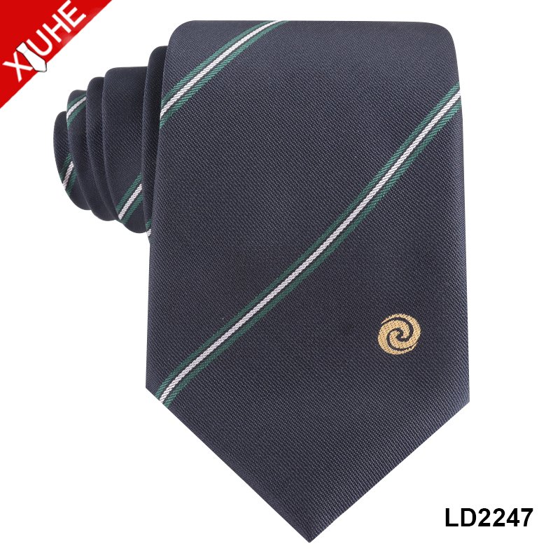 New Design School Boys Ties Navy Blue Striped Logo Necktie Custom Polyester Mens Tie Tie