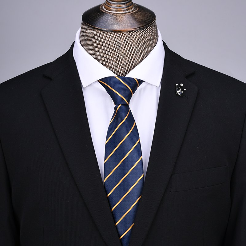 Wholesale cheap polyester Tie hidden blue gold striped men's Necktie