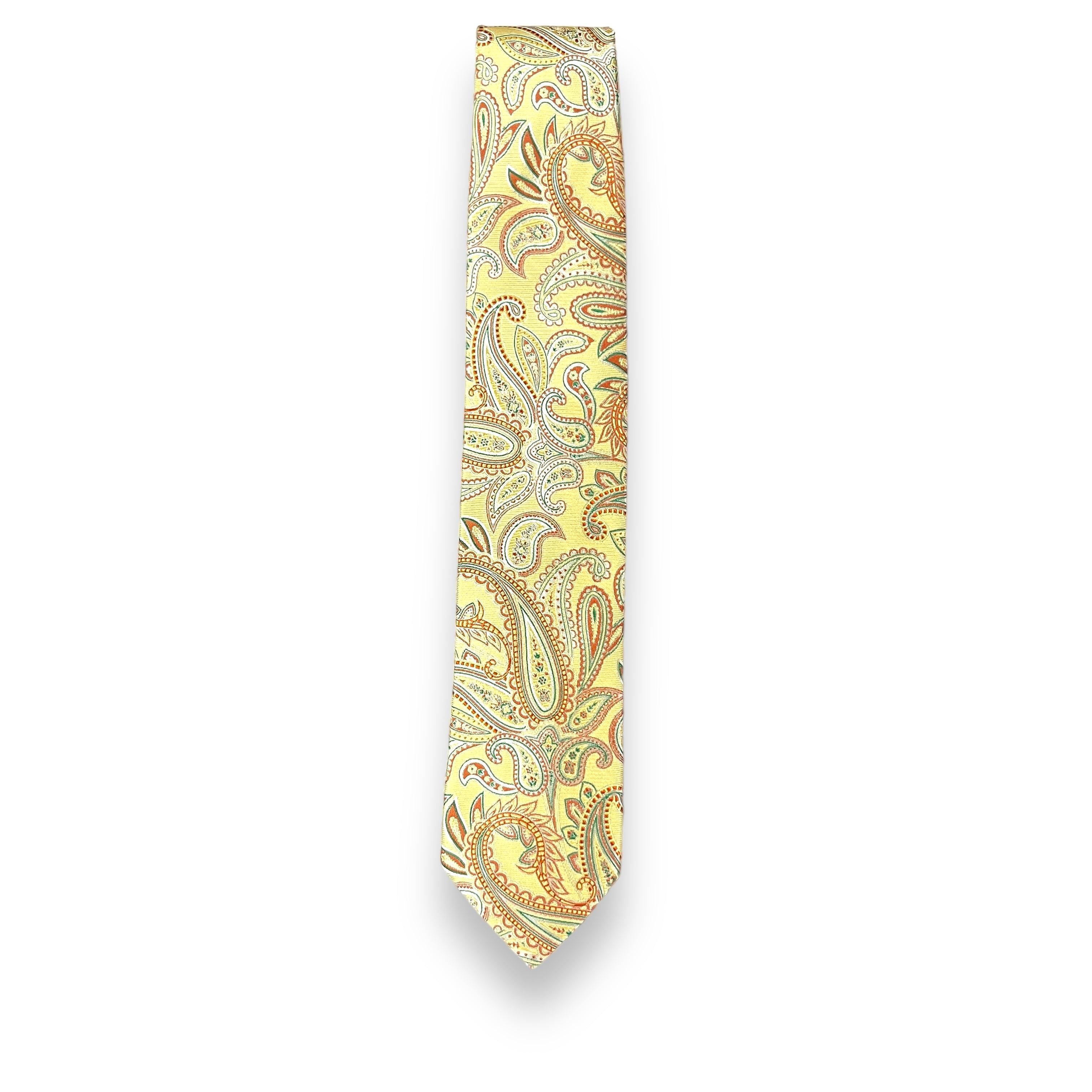 Yellow Paisley Jacquard Silk and Polyester Tie Woven Business Style Checkered Tie for Gifts