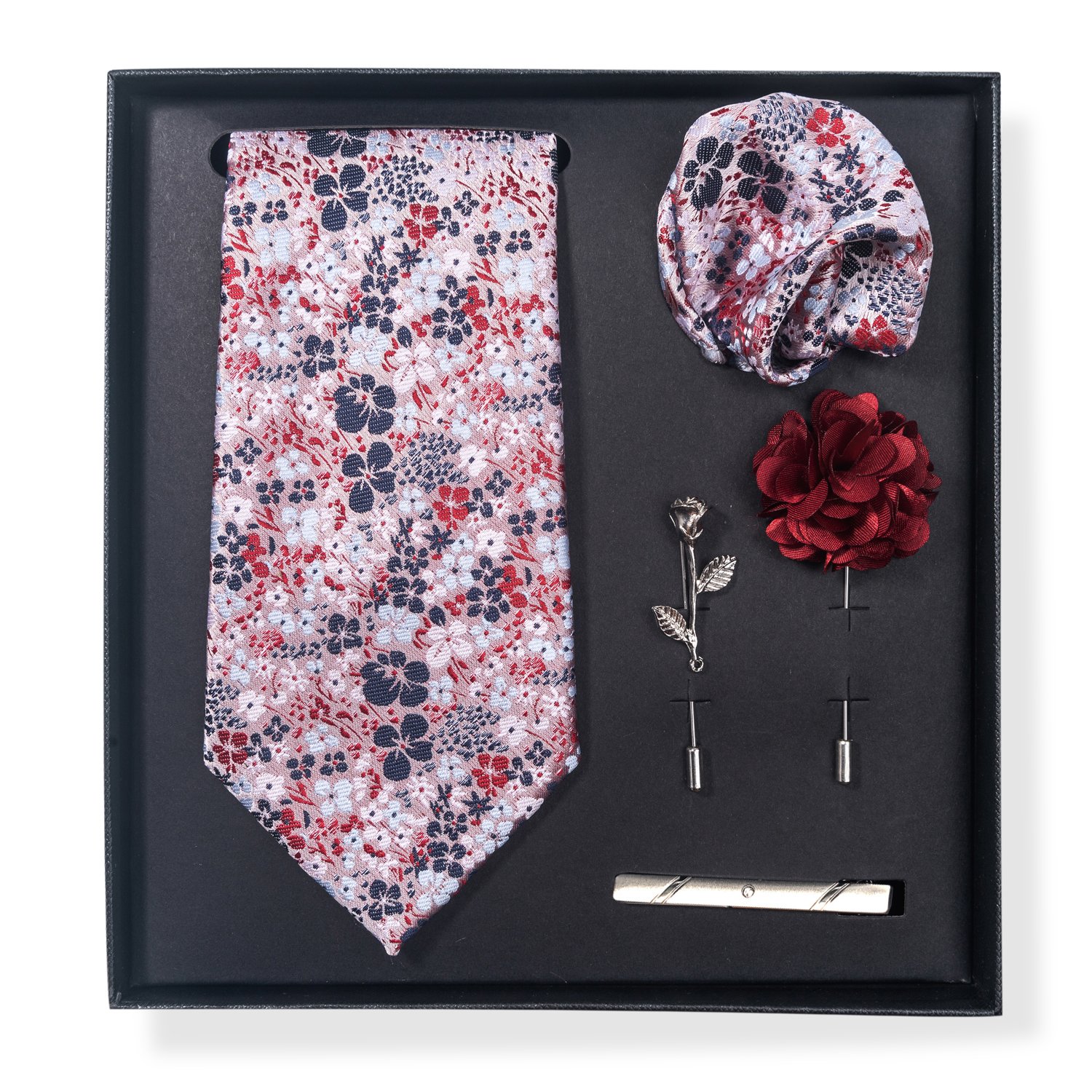 Brand Fashion Silk Handmade 8 cm Tie Sets Men's Neck Tie Handkerchiefs Lapel Pin Set Blue Floral Fit Formal Party