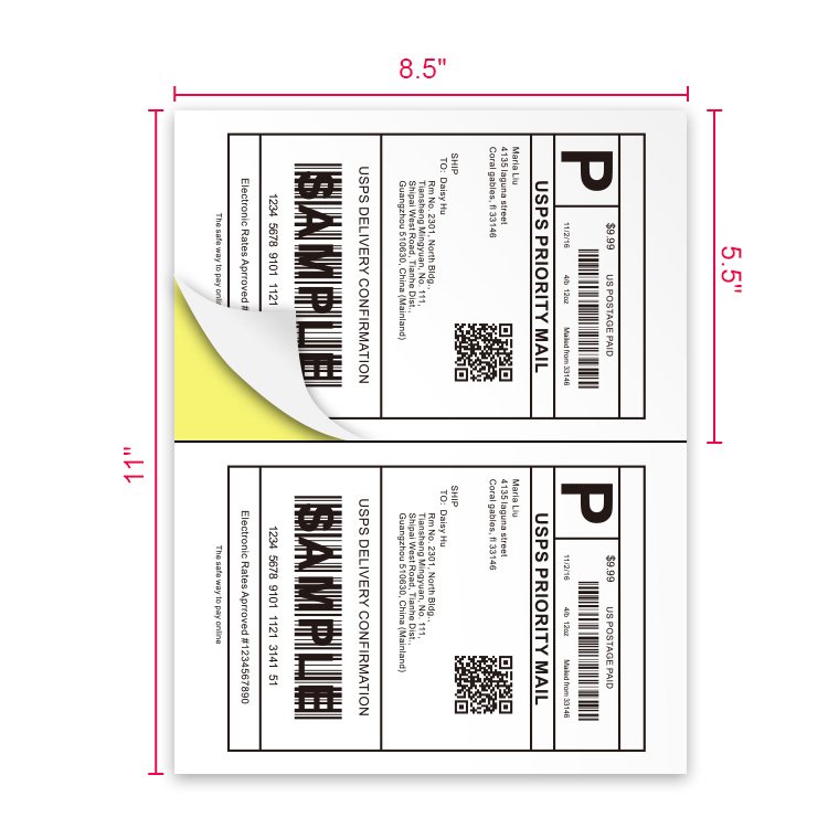 Logistic ems shipping label A4 8.5 X 5.5 2 per sheet size label