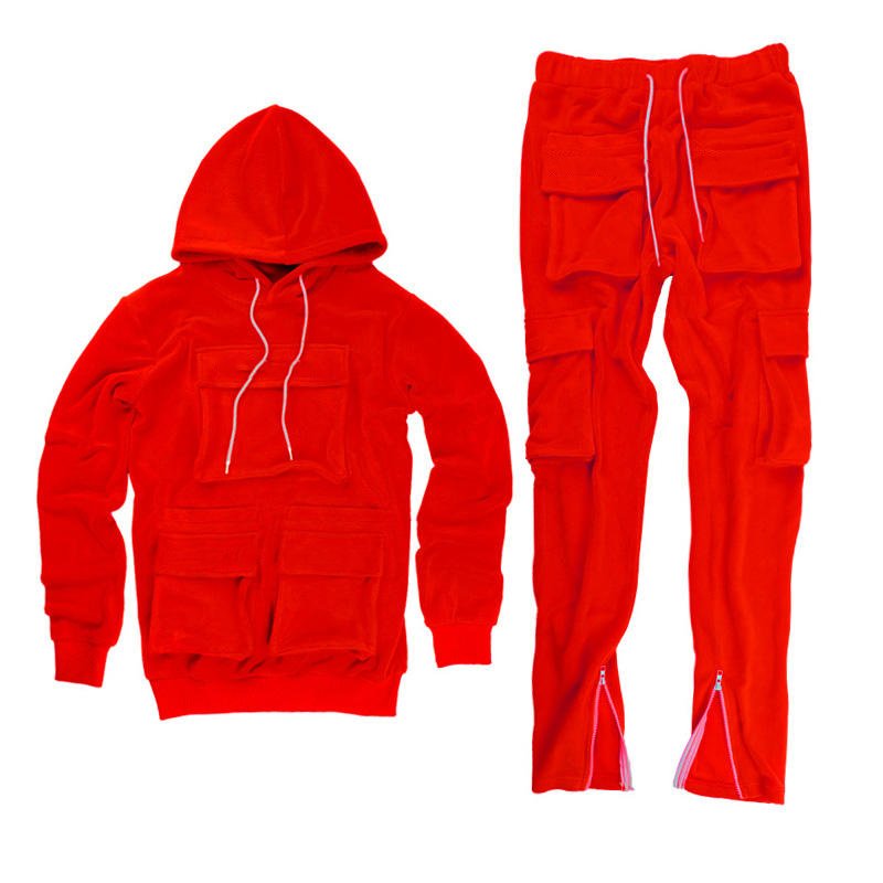 Wholesale Sweat Suits Stacked Sweatpants And Hoodie Set Streetwear Mens Tracksuits