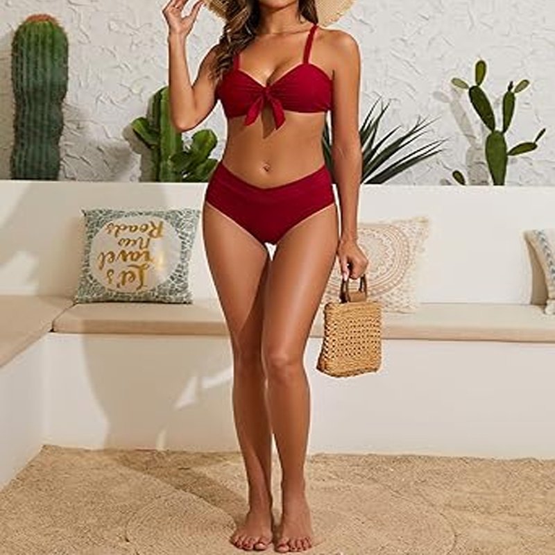 Women's Sexy High Waisted Bikini Sets Two PieceSwimsuit Front Tie Knot Bathing Suits for Women