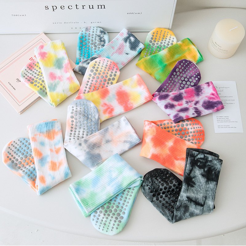 2024 Women's Mid-Length Tie-Dye Fashion Yoga Socks Thick Cotton Soft Comfortable Professional Non-Slip Pilates Socks