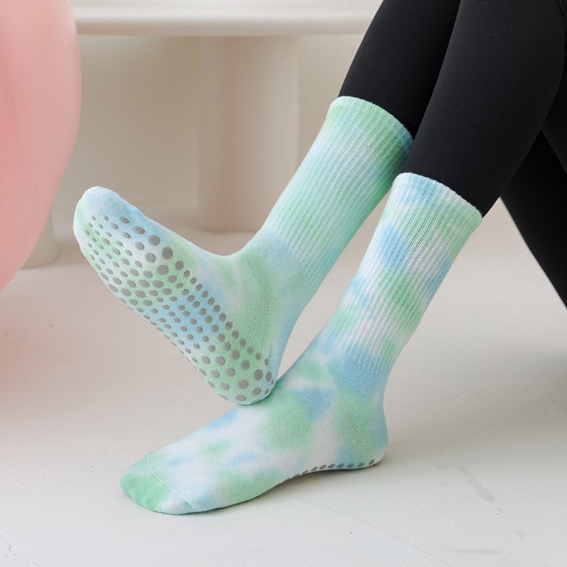 2024 Women's Mid-Length Tie-Dye Fashion Yoga Socks Thick Cotton Soft Comfortable Professional Non-Slip Pilates Socks