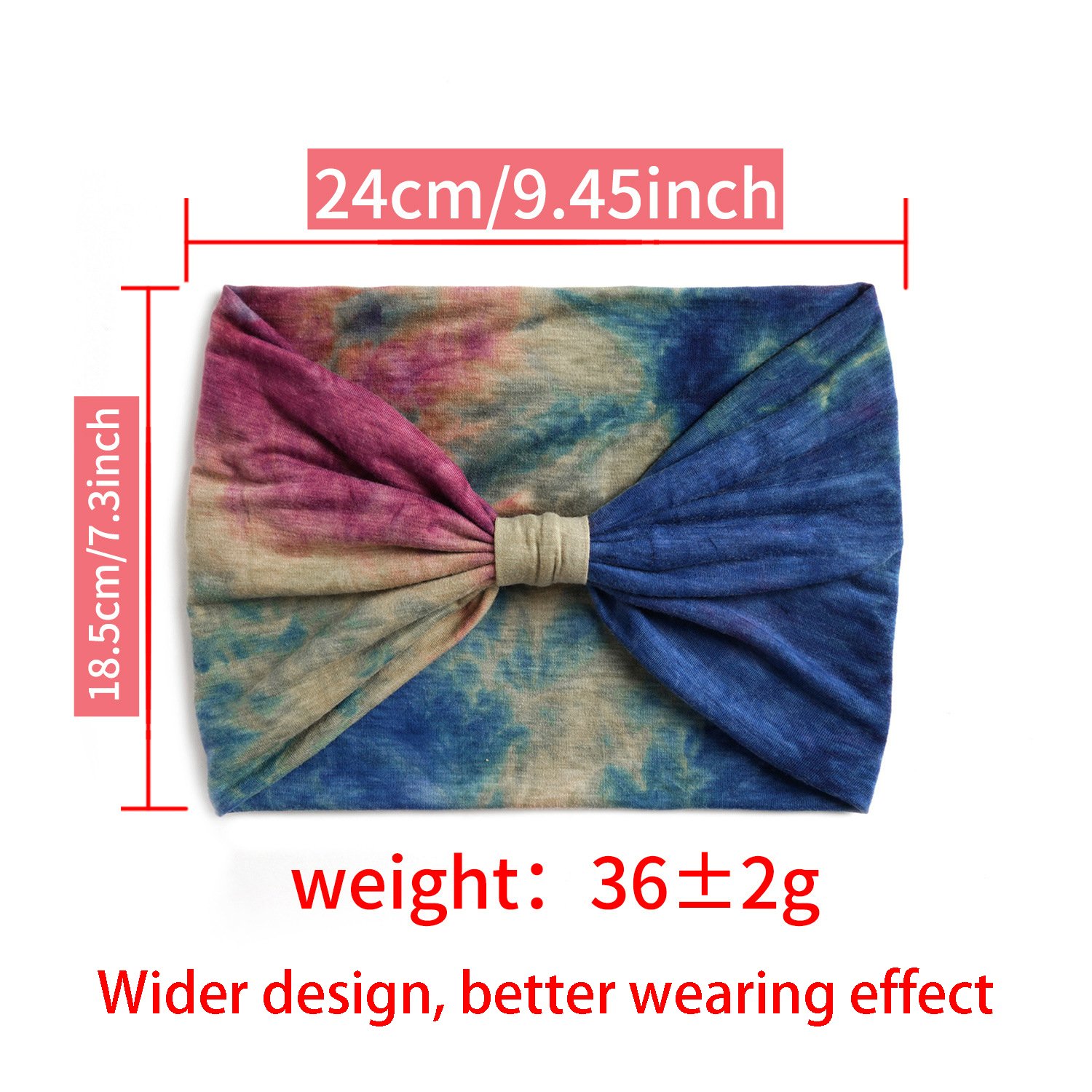 Stretch Rainbow Yoga Sports Head Wraps Elastic Sweat Twist Knotted Thick Wide Tie Dye Turban Headbands For Women