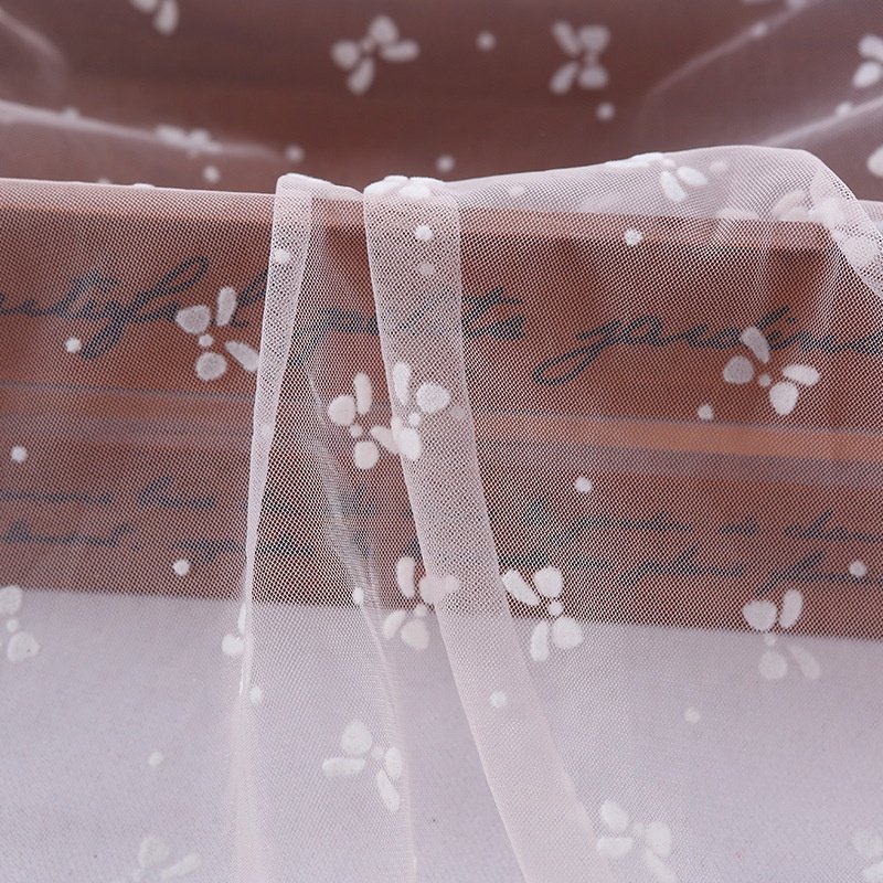 Colorful Tricot bow tie Flock Mesh Fabric Nylon Glitter Mesh For Bridal Gown Dress