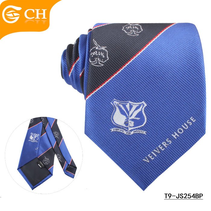 Mens Fancy Polyester Necktie Custom Company School Logo Woven Handmade Neck Ties