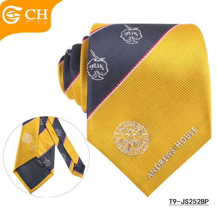 Mens Fancy Polyester Necktie Custom Company School Logo Woven Handmade Neck Ties