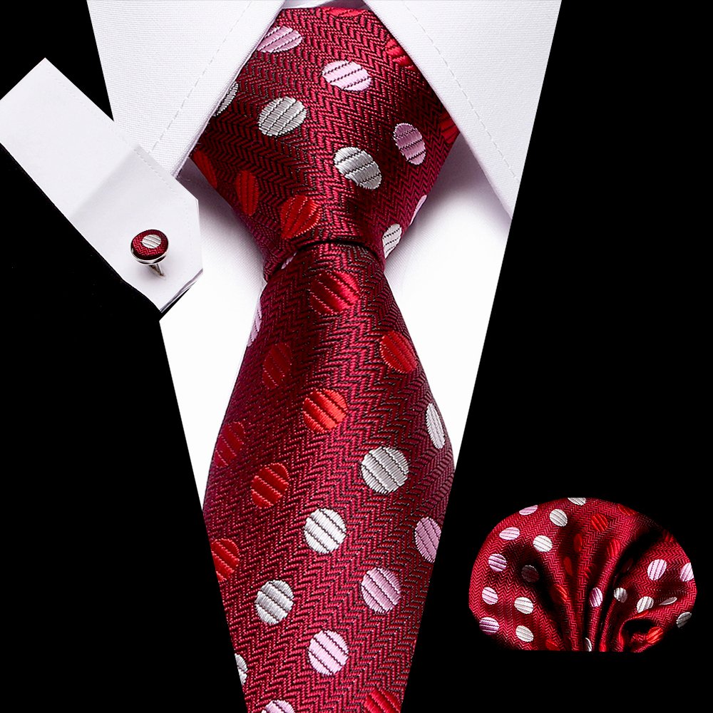 Classic Necktie Gift For Men Tie Hanky Cufflinks Set Pocket Handkerchief 100% Silk 7.5cm Tie