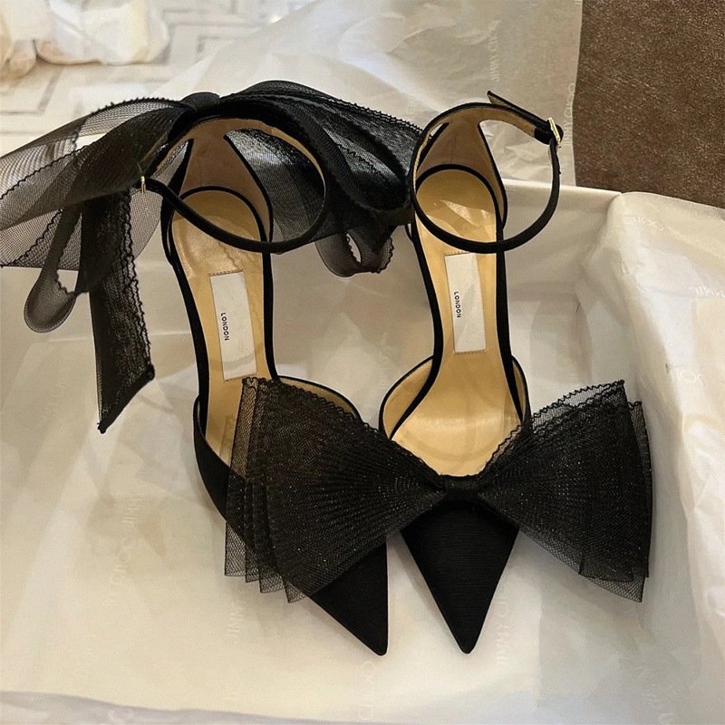 2022 New Summer Women High Heels Bow Tie Sandals Sexy Silk Fashion Ankle Strap Elegant Wedding Party Ladies Shoes