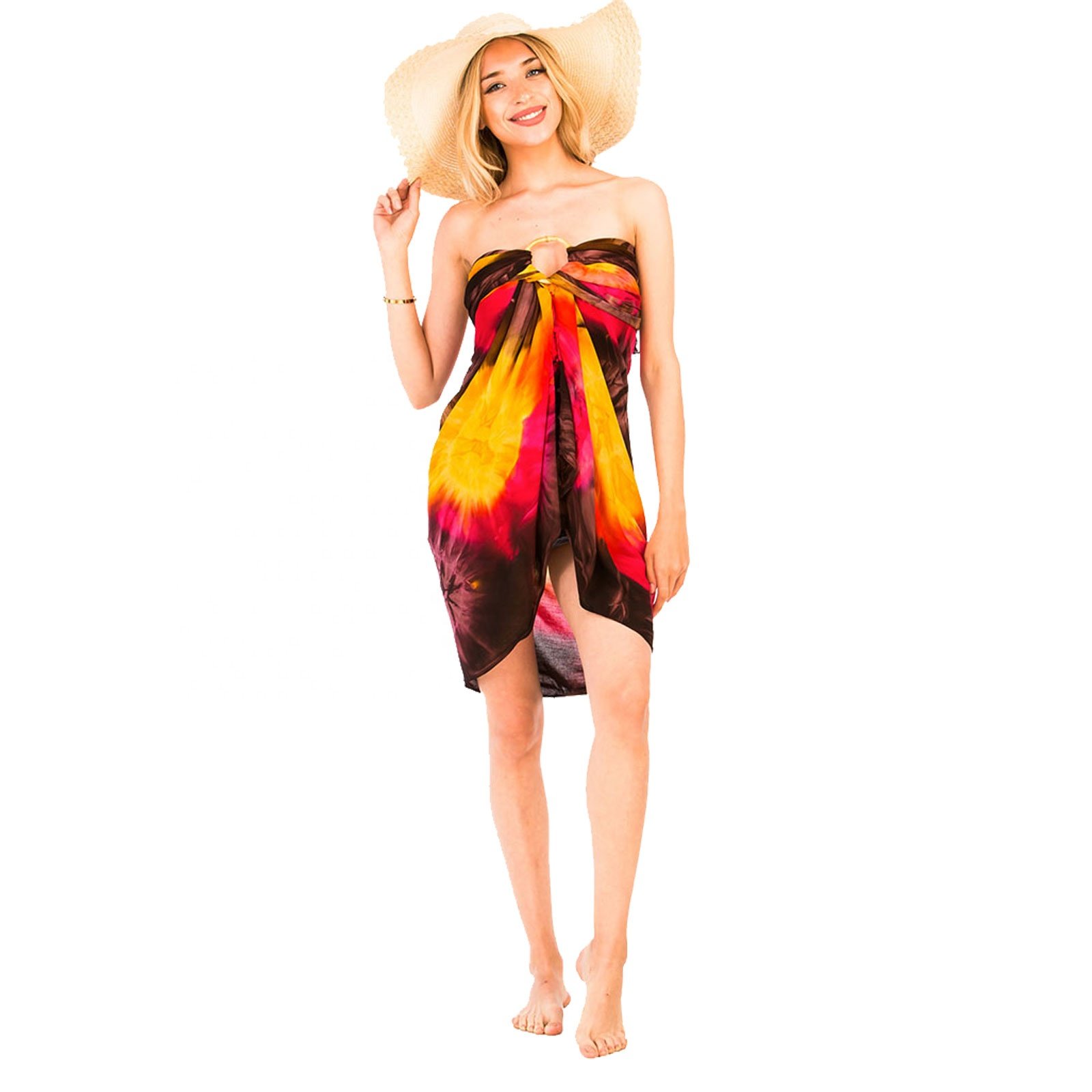 NEW design women sarong beach wear cover up tie dye colorful combination rayon fabric sarong wrap bikini swimsuit