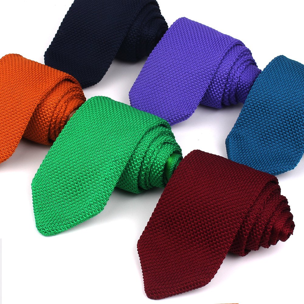 Men Business Fashion Casual High Quality Knit Tie Pure Color Pointed Bottom 7cm Width Polyester Knitted Neckties