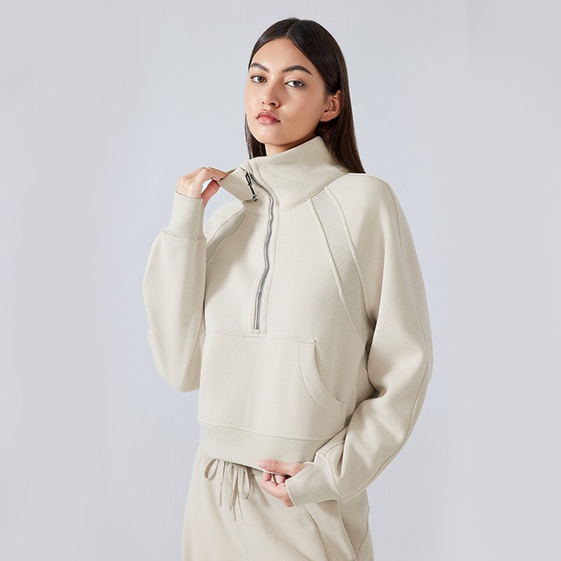 New Women's Loose-Legged Long-Sleeved Casual Sweatshirt Zipper Solid Color Lulu Jackets Plus Fleece Seamless