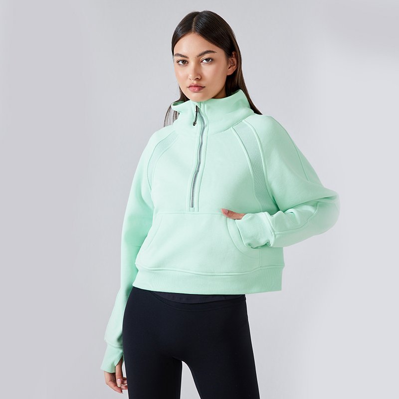 New Women's Loose-Legged Long-Sleeved Casual Sweatshirt Zipper Solid Color Lulu Jackets Plus Fleece Seamless