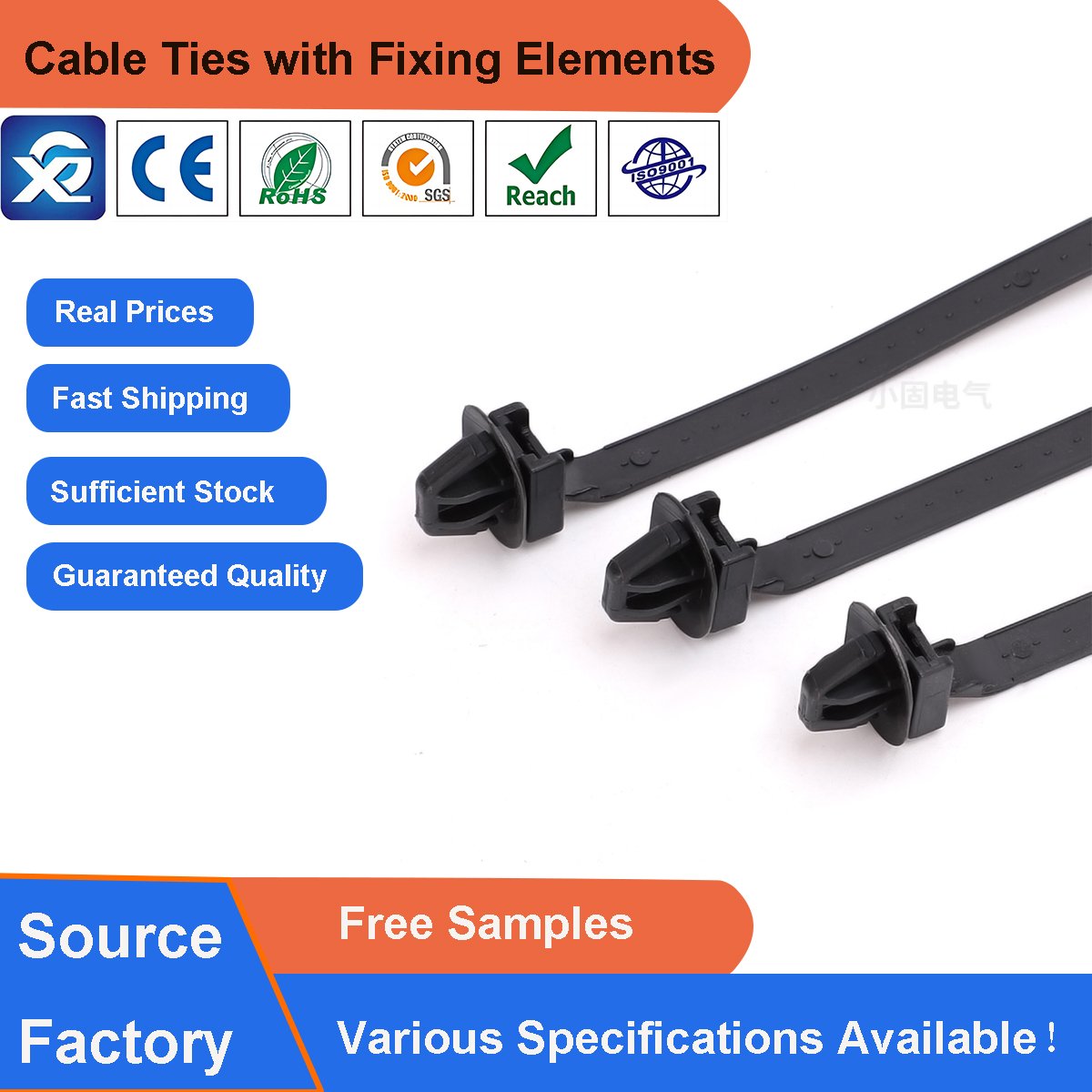 Push Mount Nylon Cable Zip Ties for Oval Hole Applications