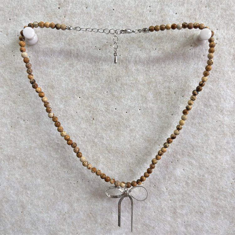 New Arrival Bohemian Colorful Initial Bow Beaded Natural Stone Bow Tie Shaped Necklace For Women