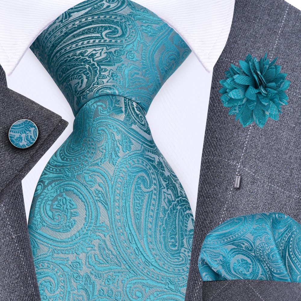 Gold Blue Striped Silk Ties For Men 8cm Mens Neck Tie Set With Brooch Pin Wedding Accessories Mens Gift Gravatas