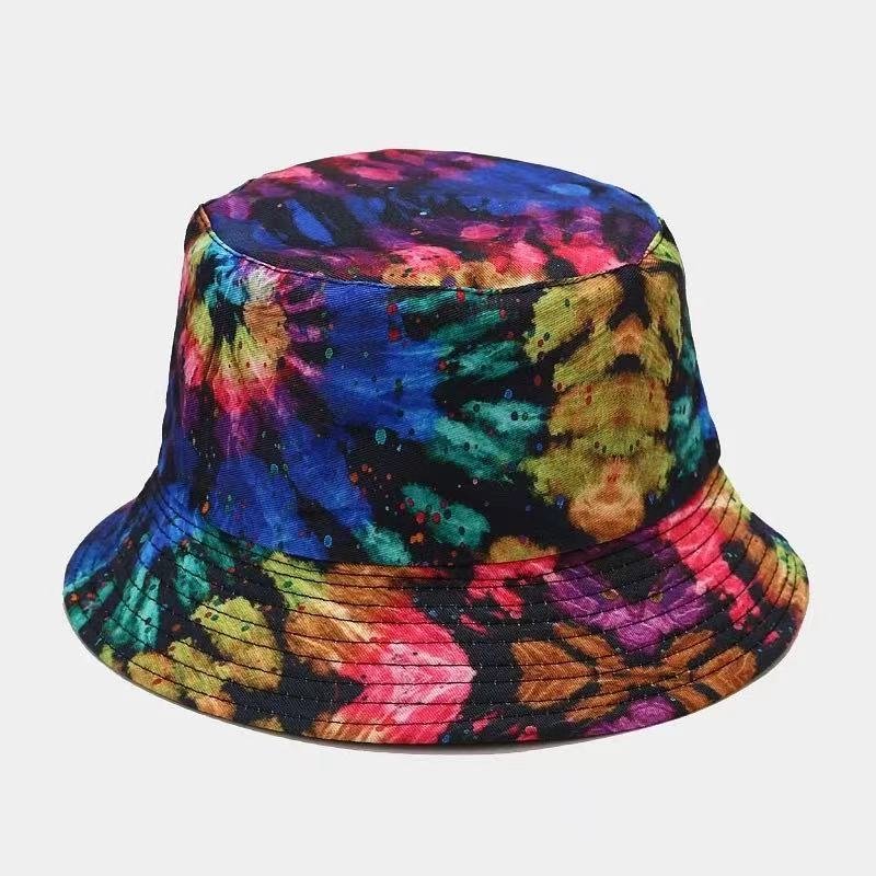 Wholesale Custom LOGO Fashion Tie dye Printing Colorful Rainbow Bucket Hat Double Sided Reversible Custom Bucket Hats