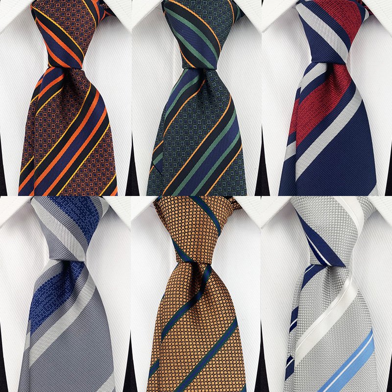 All Stock Striped Pattern Navy Blue and White Wedding Silk Necktie for Groom