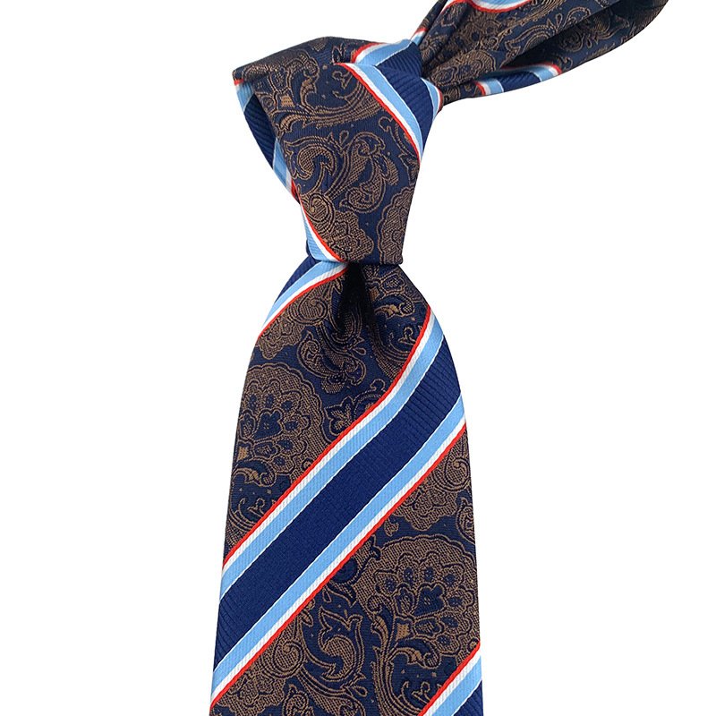 All Stock Striped Pattern Navy Blue and White Wedding Silk Necktie for Groom