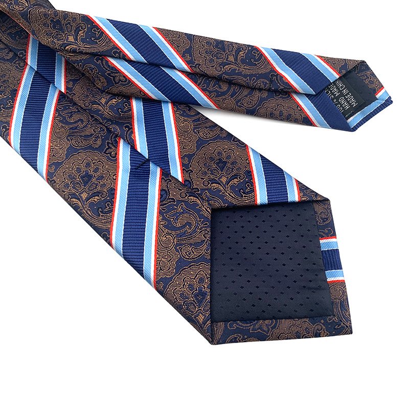 All Stock Striped Pattern Navy Blue and White Wedding Silk Necktie for Groom