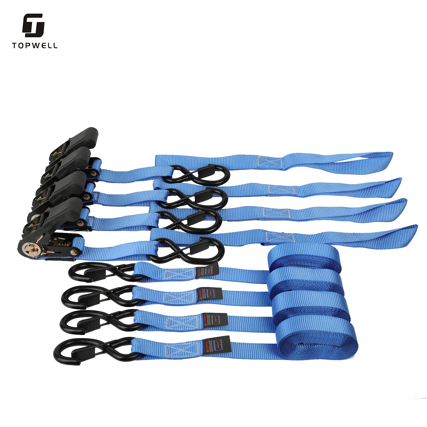 TOPWELL Ratchet Tie Down 1 Inch Black Rubber Coated Ratchet S Hook Roof Rack Cargo Lashing Motocross Strap