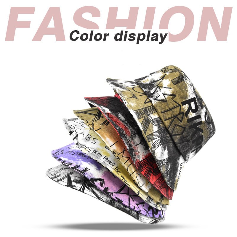 Fashion Graffiti Letter Tie Dye Bucket Hat for Men Women Summer Casual Street Sun Hat Foldable Beach Fisherman Hats Panama