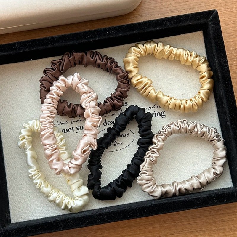 Small Size Pure Color 100% Mulberry Silk 19 Momme Hair Scrunchies Handmade Women Real Silk Elastic Hair Band Ties Scrunchie