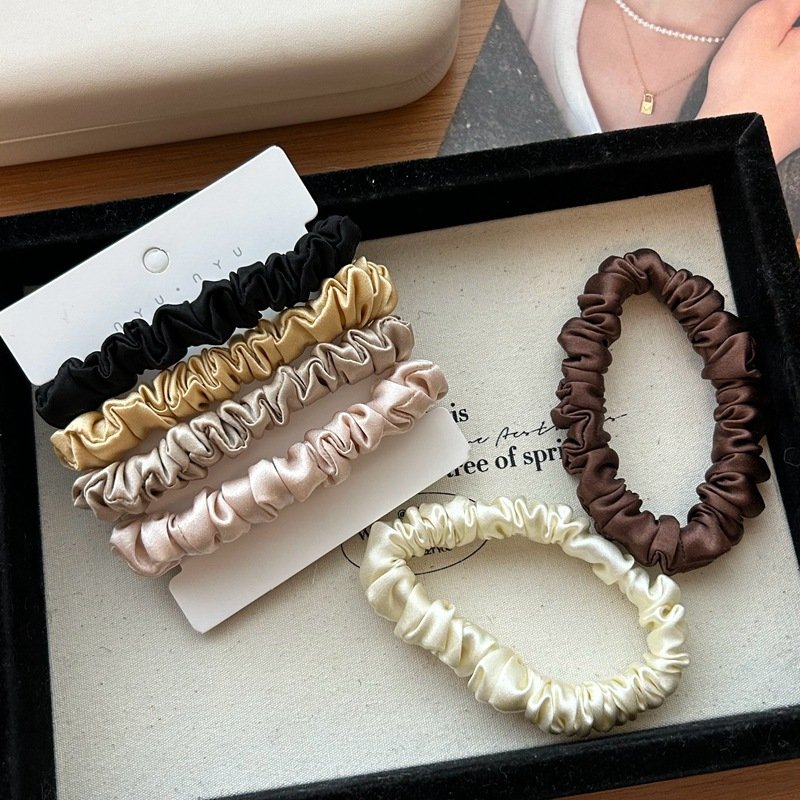 Small Size Pure Color 100% Mulberry Silk 19 Momme Hair Scrunchies Handmade Women Real Silk Elastic Hair Band Ties Scrunchie