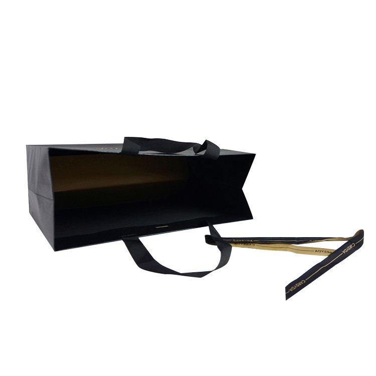 Cheap Price Glossy Black Paper Shopping Bags Factory Custom Paper Bag With Handle